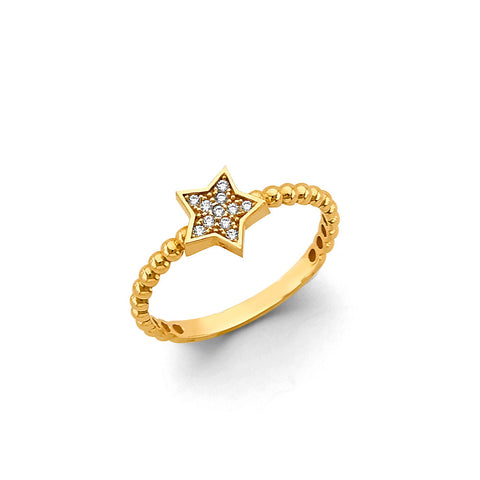 14K Two Tone Gold Star CZ Ring