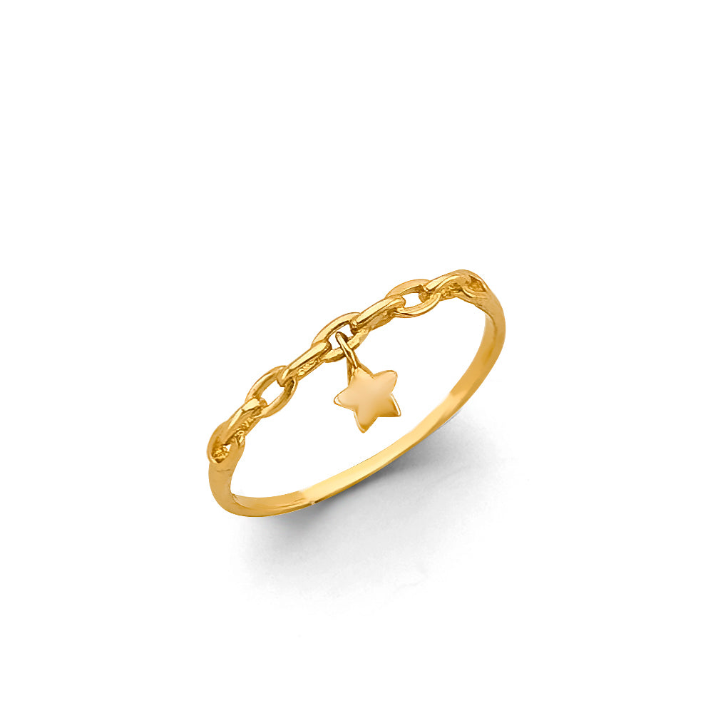 14K Yellow Gold Hanging Star Ring