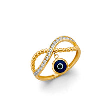 Load image into Gallery viewer, 14K Yellow Gold CZ Hanging Evil Eye Ring