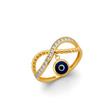 14K Yellow Gold CZ Hanging Evil Eye Ring