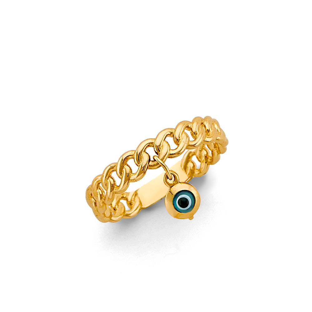 14K Yellow Gold Hanging Evil Eye Link Ring