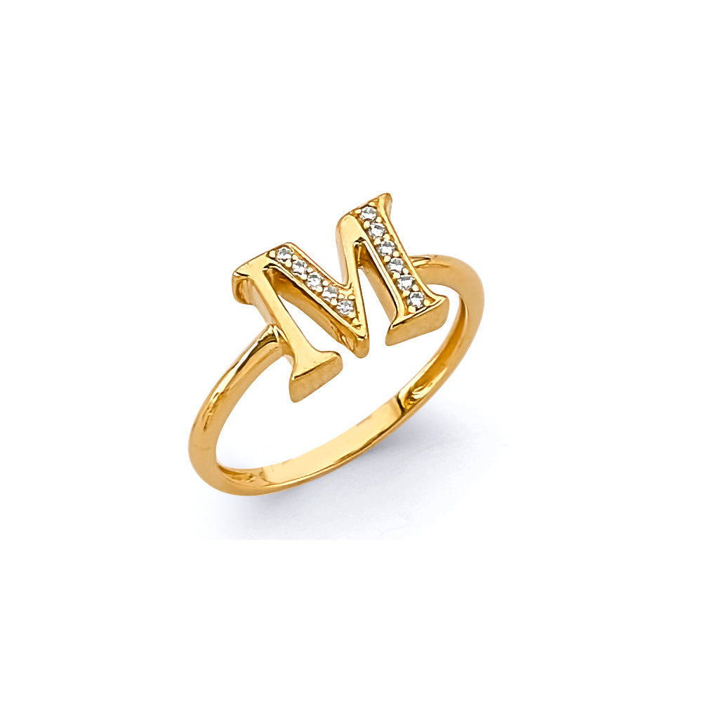 14K Yellow Gold CZ Initial Ring