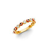 14K Yellow Gold CZ Red Evil Eye Ring