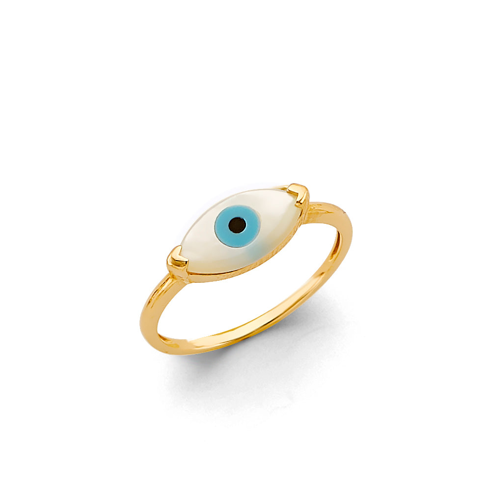 14K Yellow Gold Evil Eye Light Blue Ring