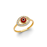 14K Yellow Gold Red Evil Eye CZ Ring