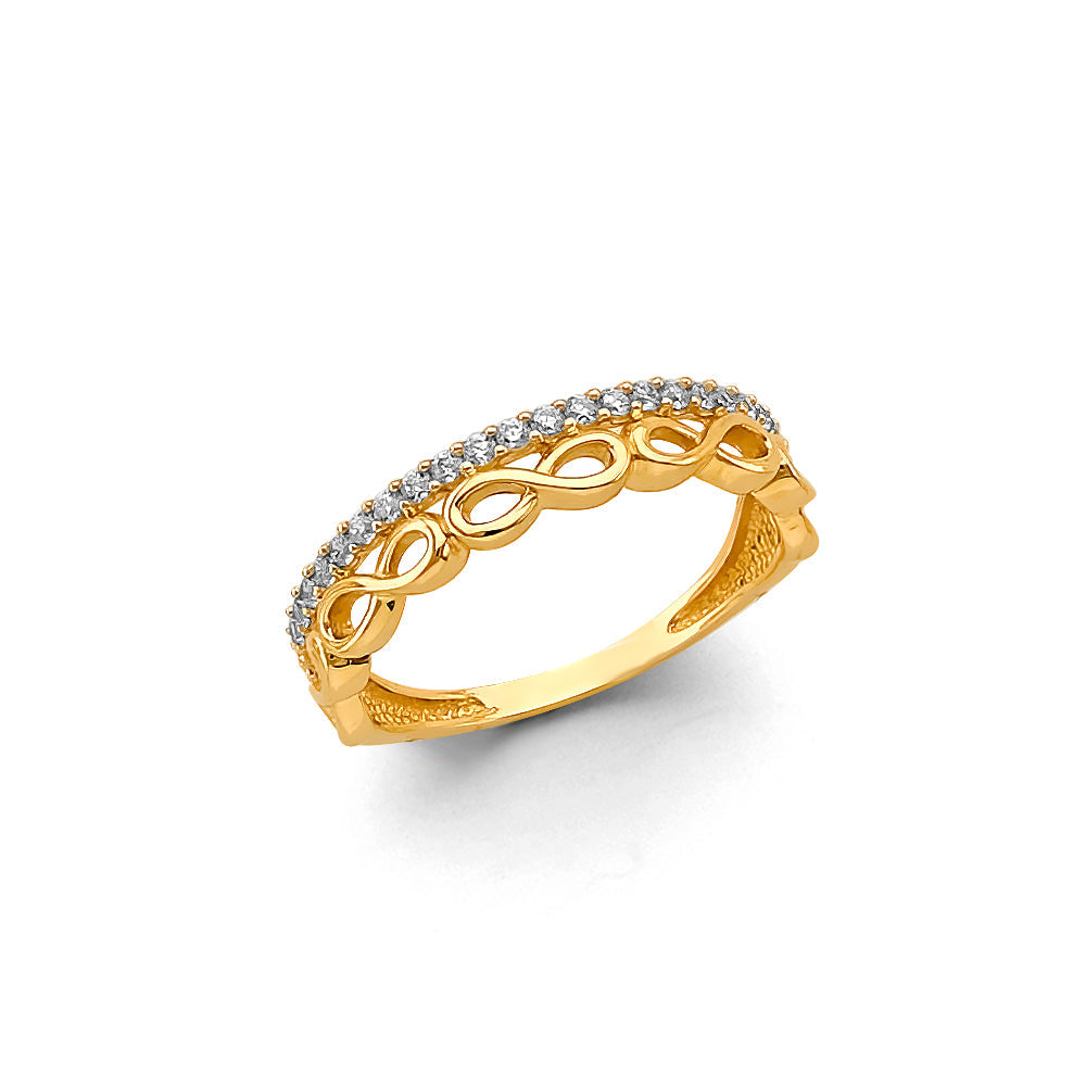 14K Yellow Gold CZ 2 Line Infinity Ring