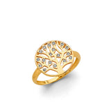 14K Yellow Gold CZ Tree Of Life Ring