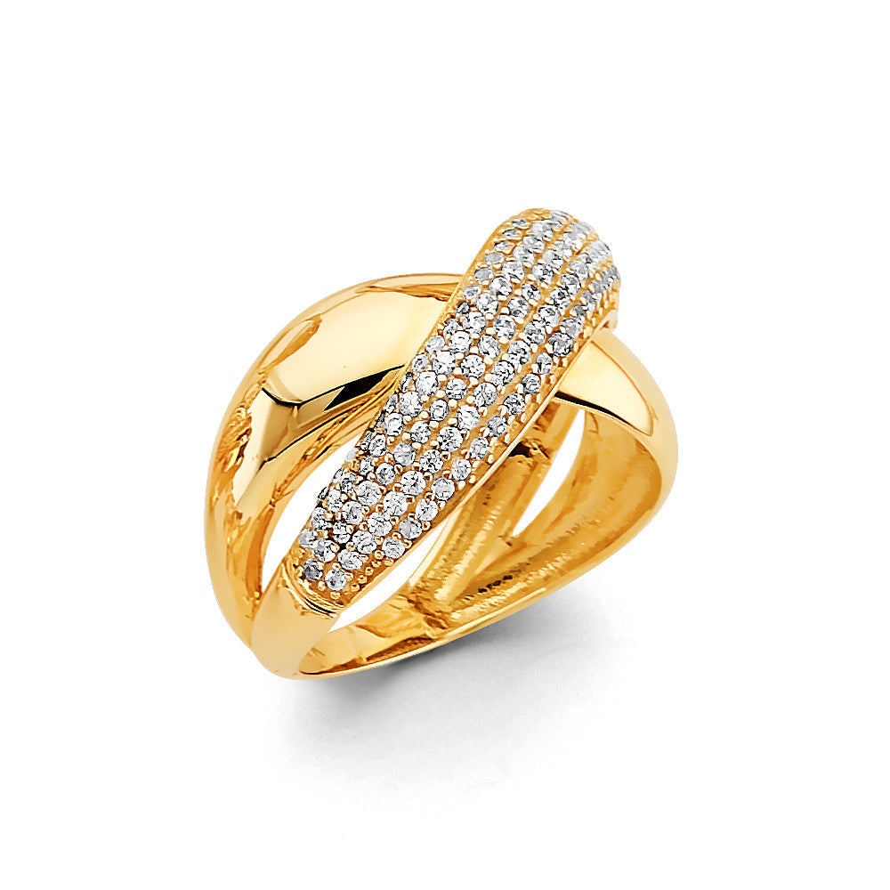 14K Two Tone Gold CZ Knot Fancy Ladies Ring