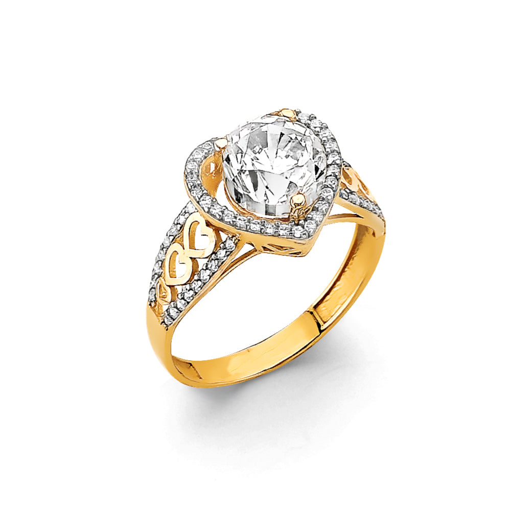 14K Yellow Gold CZ Heart Engagement Ring