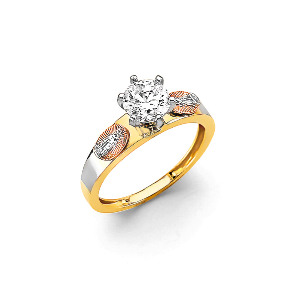 14K Tri Color Gold CZ Engagement Ring