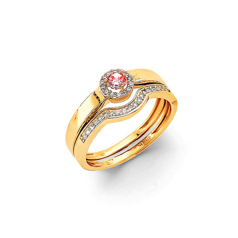 14K Yellow Gold Duo CZ Set Ring