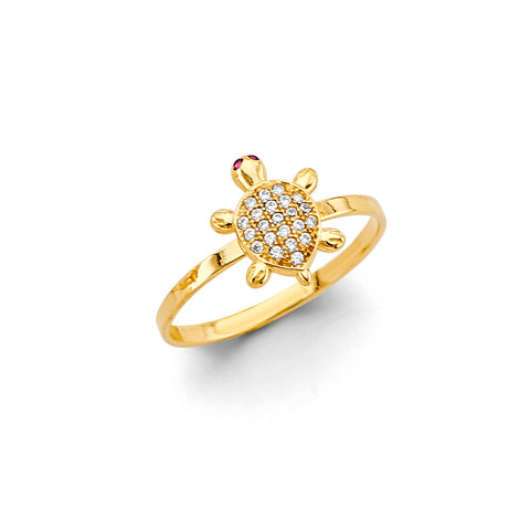 14K Yellow Gold CZ Turtle Ring