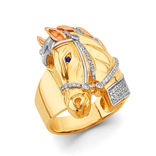 Load image into Gallery viewer, 14K Tri Color Gold Horse Men&#39;s CZ Ring