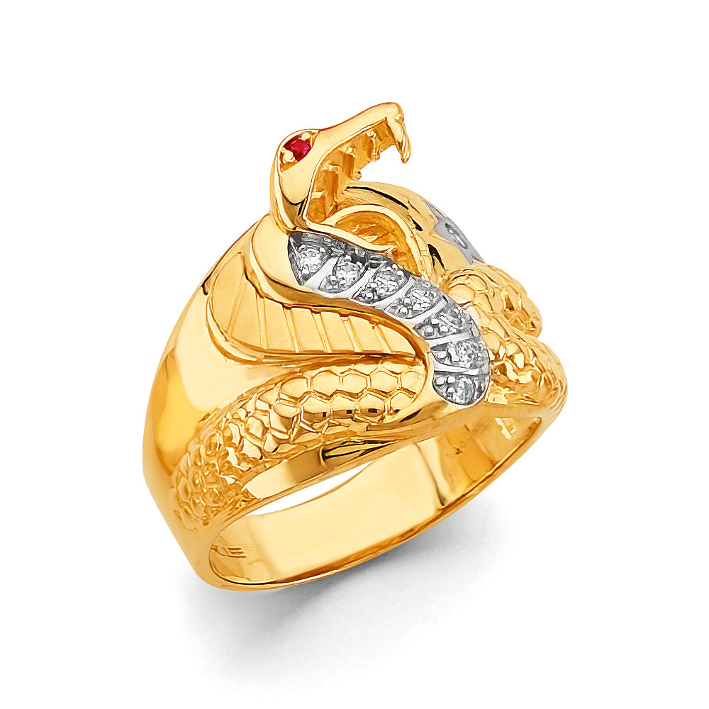 14K Two Tone Gold Snake Men's CZ Ring