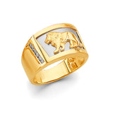 14K Two Tone Gold Lion Men's CZ Ring