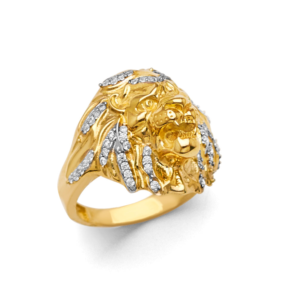 14K Two Tone Gold CZ Lion Men's Ring