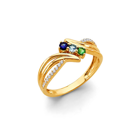 14K Yellow Gold 3 Stone CZ Month Ring