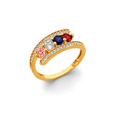 14K Yellow Gold Round CZ 4 Stone Month Ring