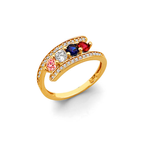 14K Yellow Gold Round CZ 4 Stone Month Ring