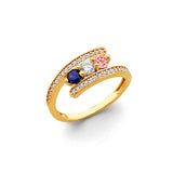 14K Yellow Gold Round CZ 3 Stone Month Ring