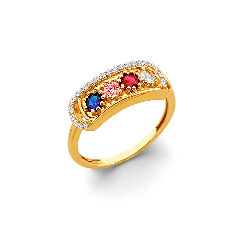 14K Yellow Gold CZ 4 Stone Month Bar Ring