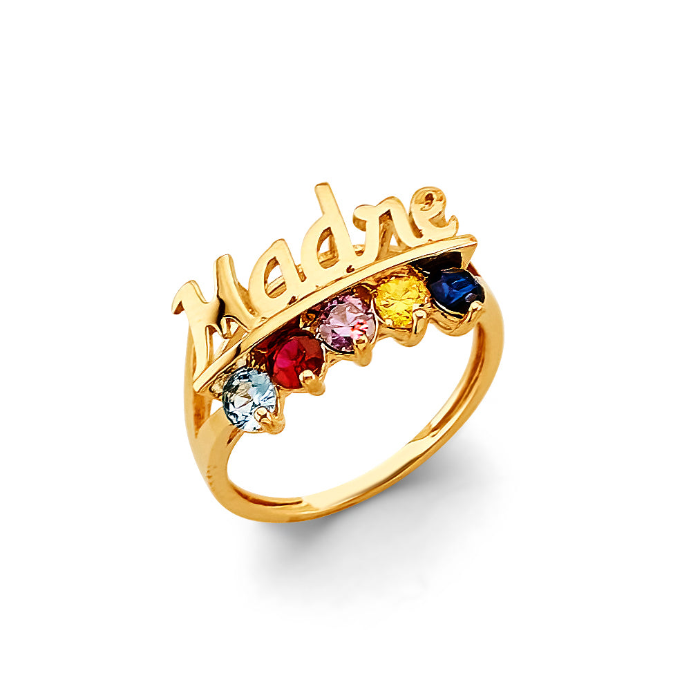 14K Yellow Gold CZ 5 Stone Mother's Ring