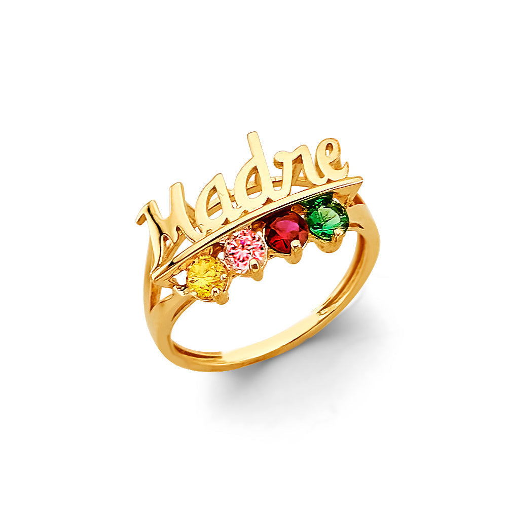 14K Yellow Gold CZ 4 Stone Mother's Ring