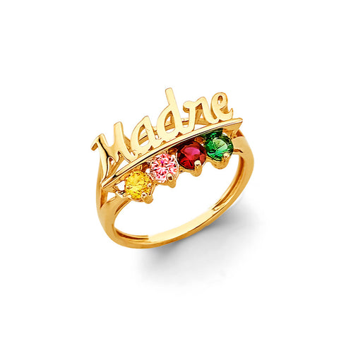 14K Yellow Gold CZ 4 Stone Mother's Ring