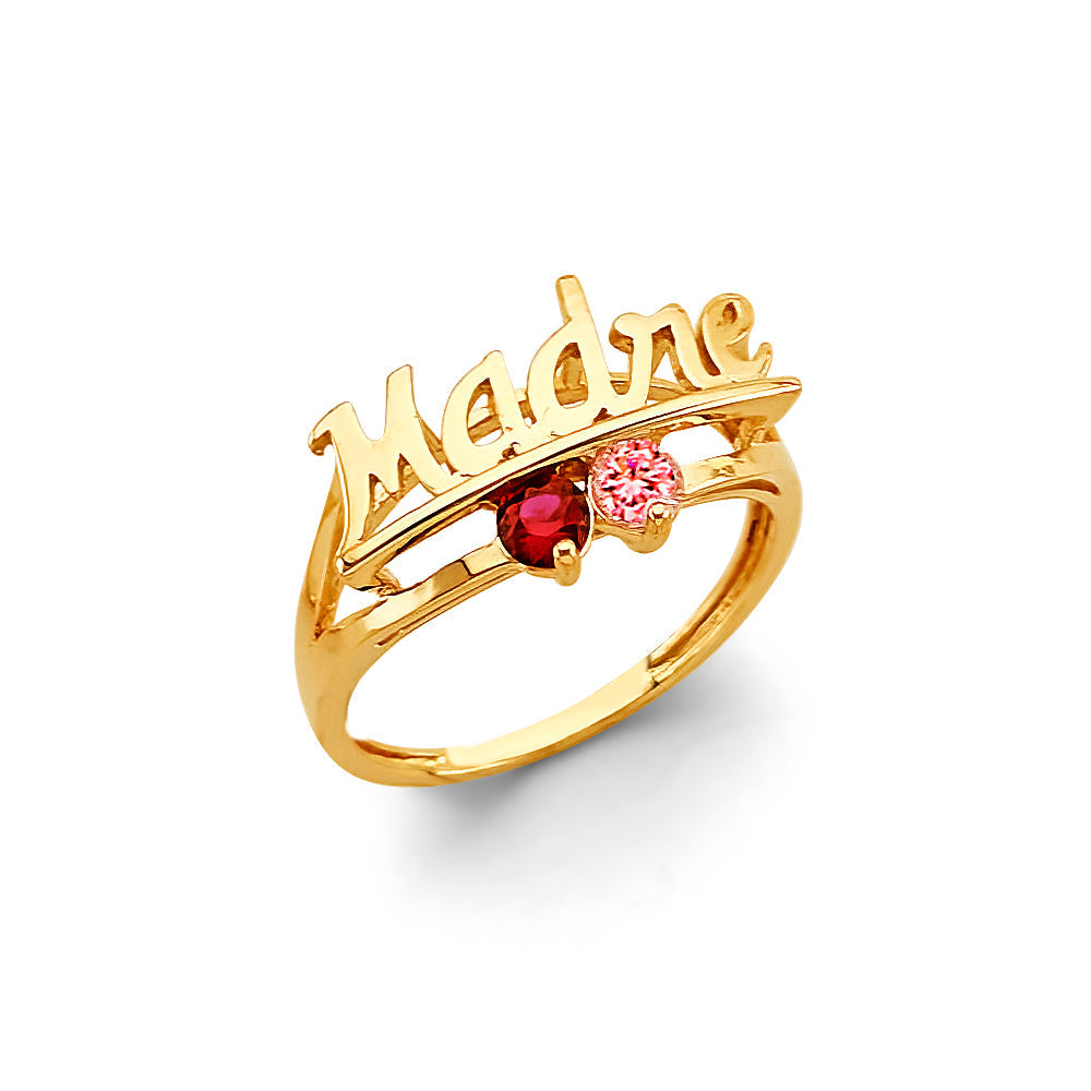 14K Yellow Gold CZ 2 Stone Mother's Ring