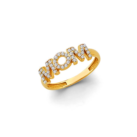 14K Two Tone Gold CZ Mom Ring