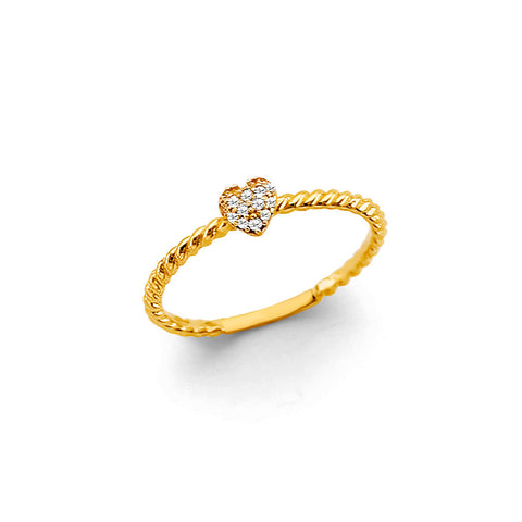 14K Yellow Gold CZ Heart Swirl Ring