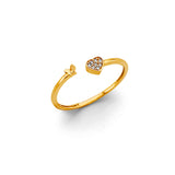 14K Yellow Gold Open Cuff Heart CZ Ring