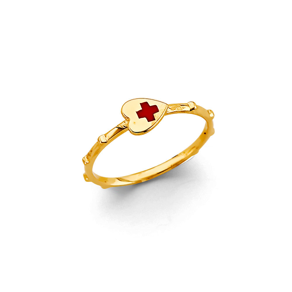 14K Yellow Gold CZ Heart Rosary Ring