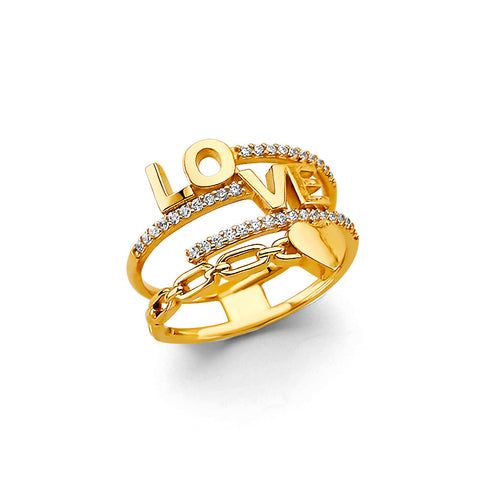 14K Yellow Gold CZ Love Ring