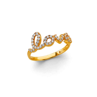 14K Two Tone Gold Love CZ Ring