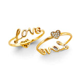 14K Yellow Gold CZ Love And Heart Ring