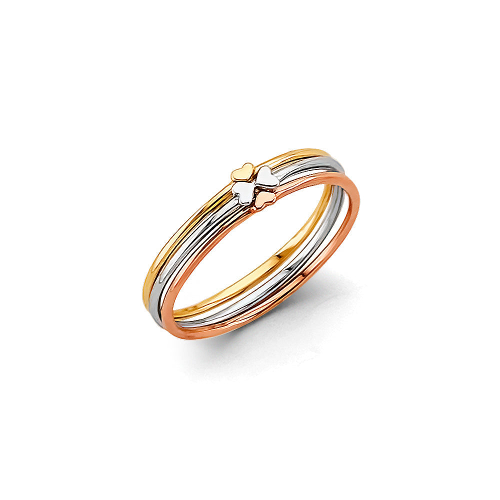 14K Tri Color Gold Stackable Heart Ring