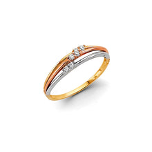 Load image into Gallery viewer, 14K Tri Color Gold CZ 2 Line Ring