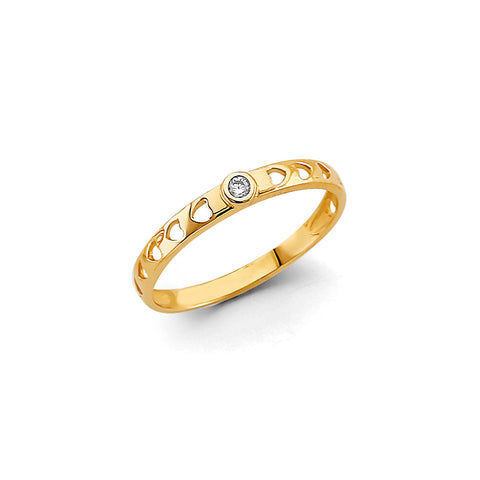 14K Yellow Gold Heart Stackable CZ Ring