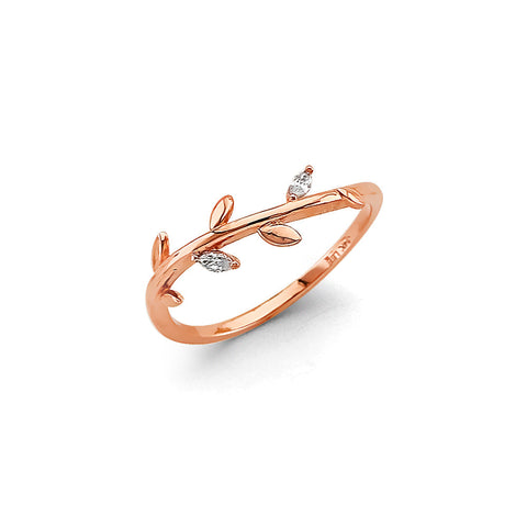 14K Pink Gold Leaf CZ Ring