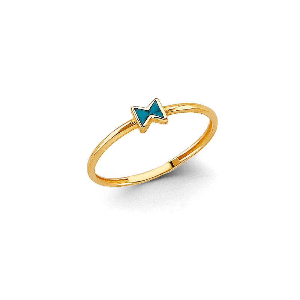 14K Yellow Gold Blue Enamel Ribbon Stackable Ring