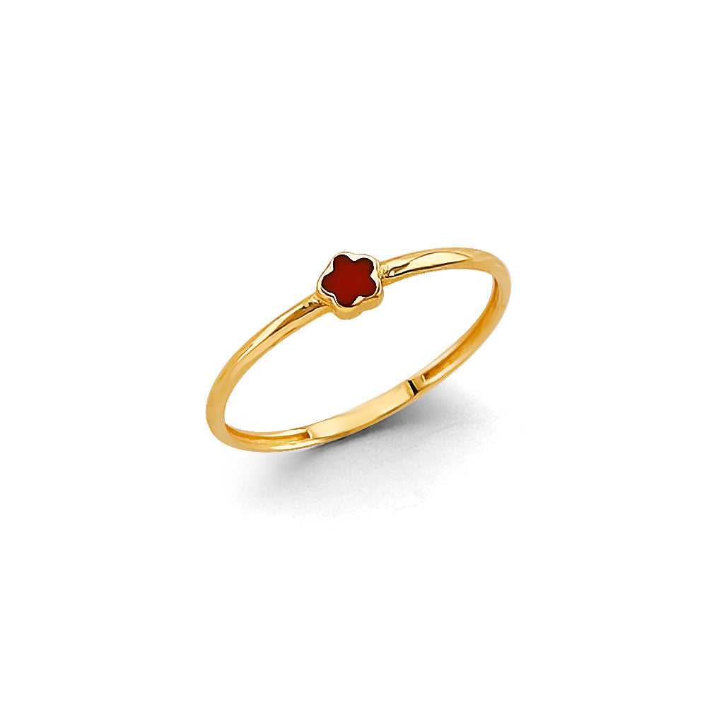 14K Yellow Gold Red Enamel Flower Stackable Ring