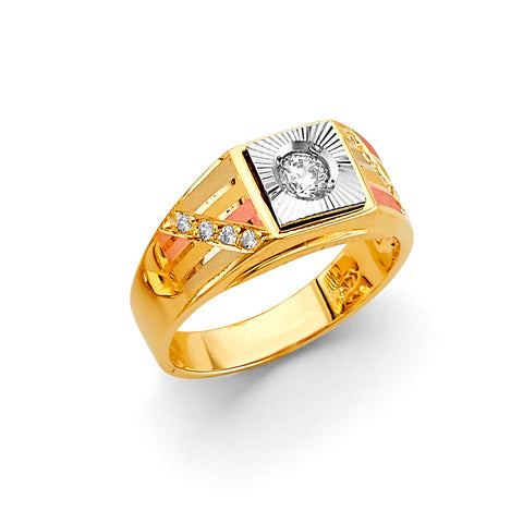 14K Tri Color Gold CZ Men's Ring