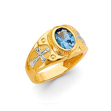 Load image into Gallery viewer, 14K Two Tone Gold Cross Oval Men&#39;s CZ Ring