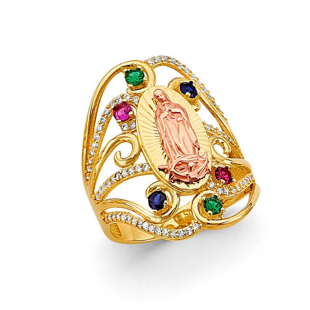 14K Two Tone Gold Multi Color CZ Guadalupe Ring