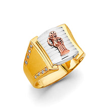 Load image into Gallery viewer, 14K Tri Color Gold Santa Muerte Men&#39;s CZ Ring