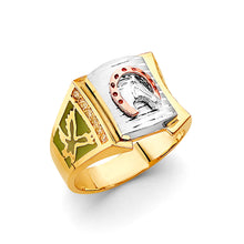 Load image into Gallery viewer, 14K Tri Color Gold Horse Shoe CZ Men&#39;s Ring