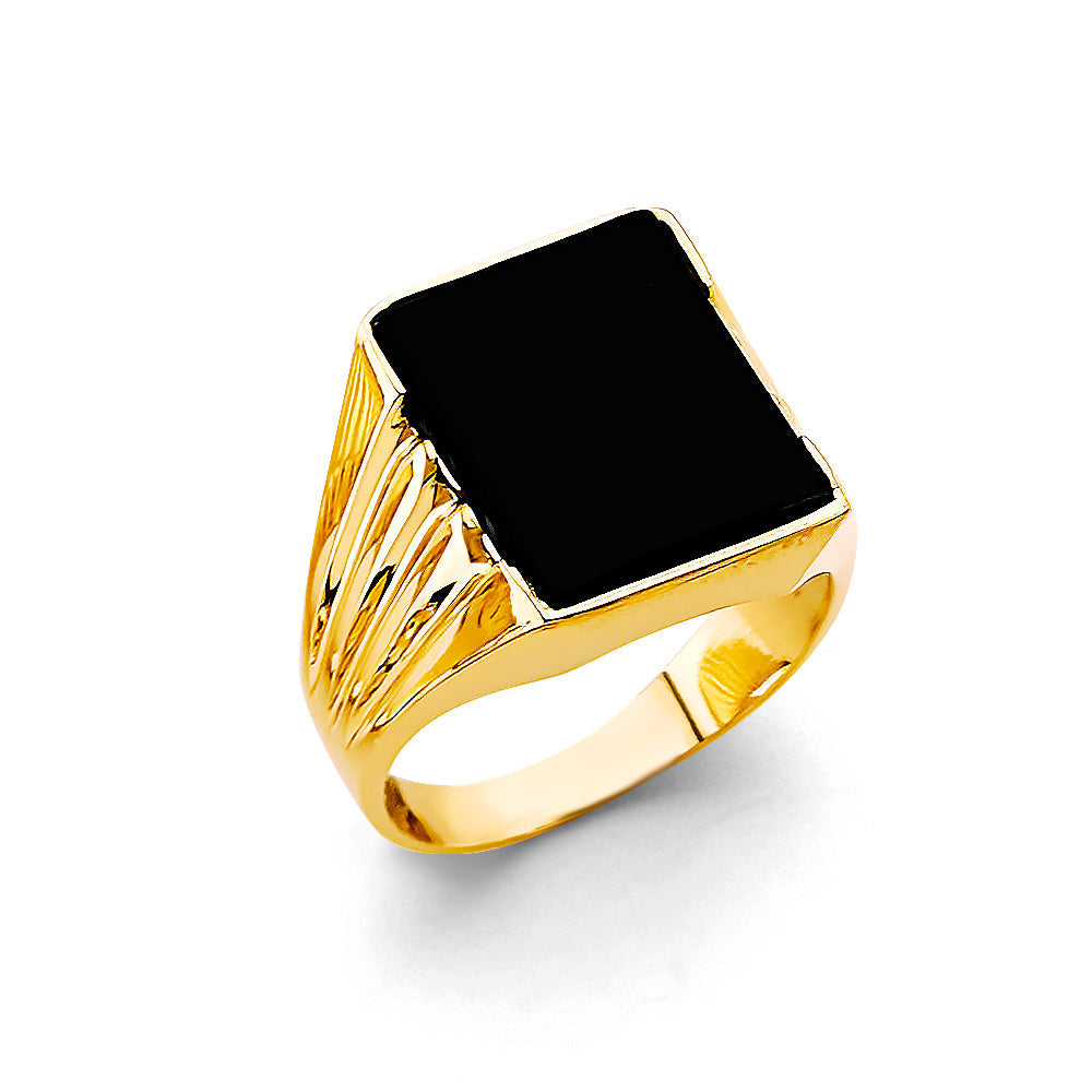 14K Yellow Gold Onyx Men's Ring