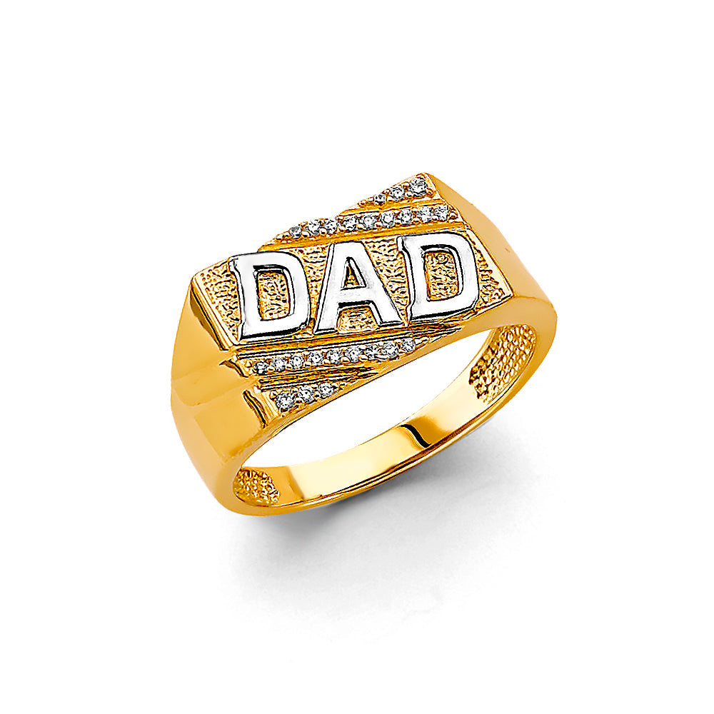 14K Two Tone Gold Dad Men's CZ Ring