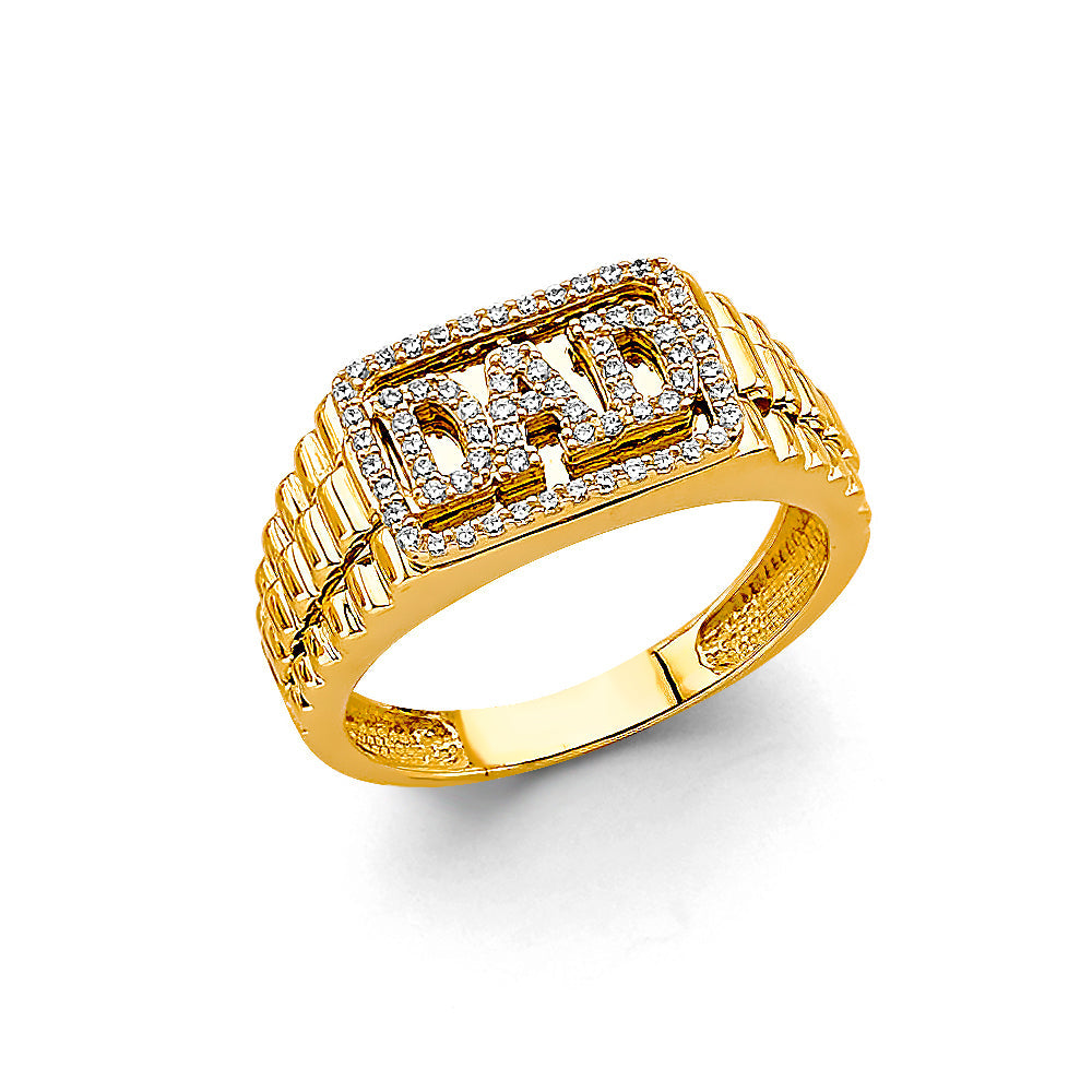 14K Two Tone Gold Rectangle Dad Men's CZ Ring